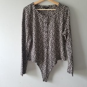 Banana Republic Black White Long Sleeve Bodysuit XL